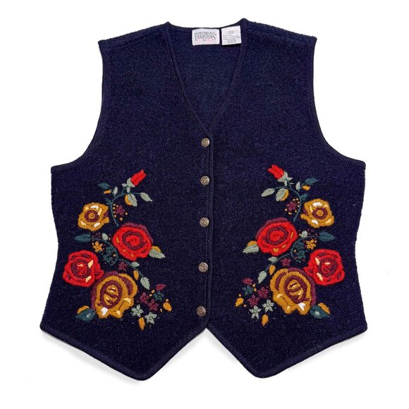 Vintage Northern Traditions, Wool Floral Vest / Autumn Flower Shirt - Picture 1 of 6